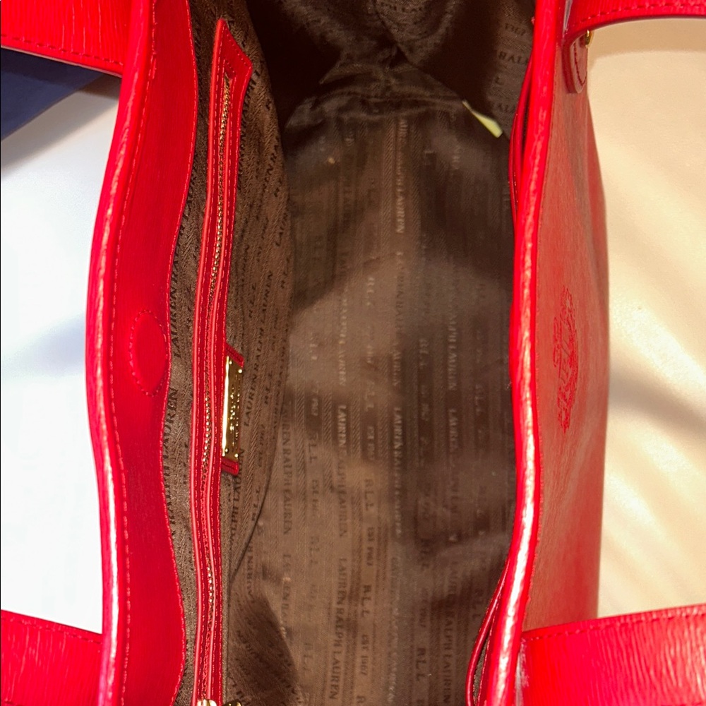 Lauren Ralph Lauren Red Newbury Classic Leather Tote - Picture 9 of 14
